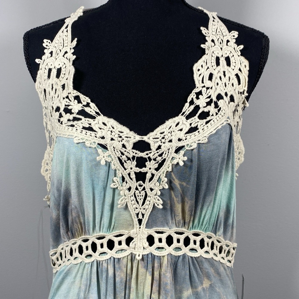 NWT VENUS Tie Dye Blue Gray Crochet Halter Babydoll Top Womens L 90's Y2K Hippie - Picture 2 of 8